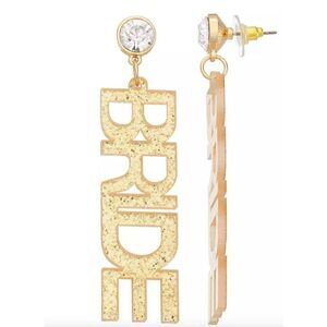 Celebrate Together Gold Tone Sparkle "Bride" Drop Earrings NWT Bachelorette Gift